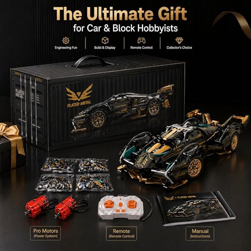RC Car Building Kit, 1:14 Scale RC Car, 975 Pieces, V12, LEDs