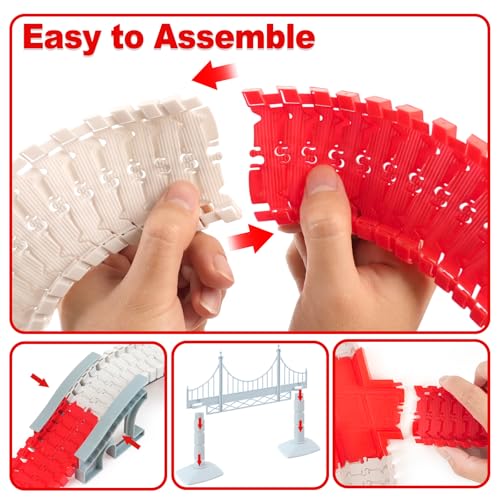 BEMITON Race Track Playset for Kids - Flexible DIY Car Track Toy, Educational Birthday Gift for Boys Ages 3 4 5 6 7, 330+ PCS Building Kit with Fire Trucks - color: Red Fire Station Race Track
