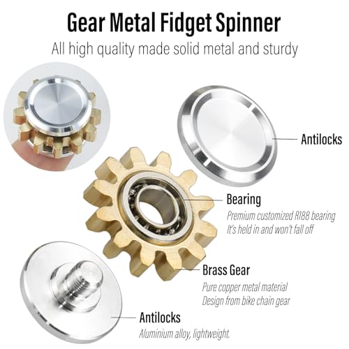 FREELOVE Gear Metal Fidget Spinner for Adults, Small Mini Tiny Pocket Toys, Copper Brass EDC, Silent Quiet Hands Gyro for Anxiety Men, Chain Bike Cube Linkage, Ball Bearings - color: 1 Gear Silver, style: 1 Gear