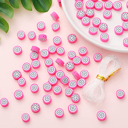 100pcs Dragon Fruit Polymer Clay Spacer Beads for Women Jewelry Making DIY Bracelet Necklace Hair Clip(Dragon Fruit) - color: Dragon Fruit