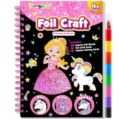 FUNNYB&G Foil Art Craft Kit for Kids, Sparkly Birthday Gift Toy for Girls - style: Princess