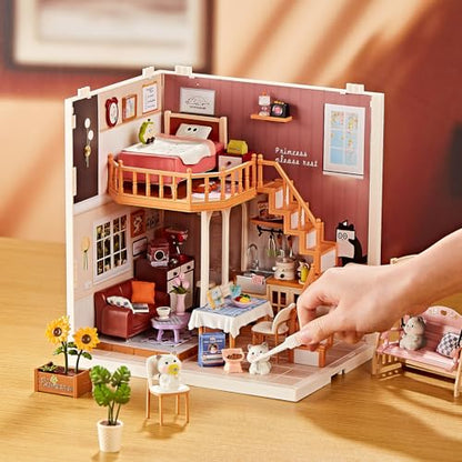 DIY Miniature Doll House Kit, 179 Pcs Dollhouse Furniture for Women, Tiny House with LED, Arts and Crafts for Adults, Birthday Gift Party Present - style: Apartment
