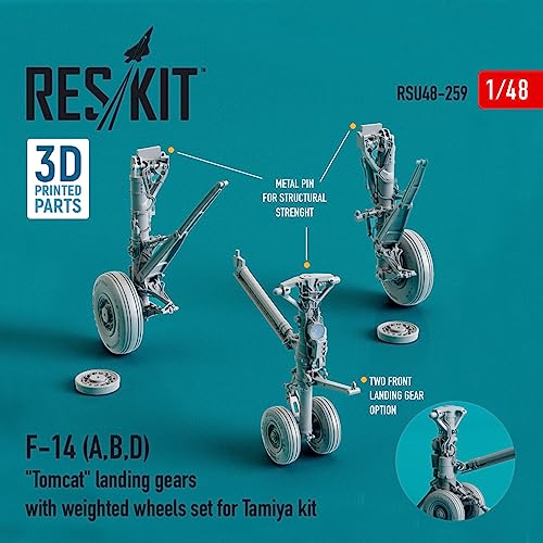 Reskit RSU48-0259 1/48 F-14 (A,B,D) Tomcat Landing Gears with Weighted Wheels Set for Tamiya kit (Resin & 3D Printing)
