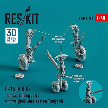 Reskit RSU48-0259 1/48 F-14 (A,B,D) Tomcat Landing Gears with Weighted Wheels Set for Tamiya kit (Resin & 3D Printing)