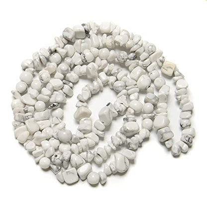 7-8mm Natural White Howlite Gemstone Chips Healing Gravel Bracelets Necklace Kit Irregular Tumble Stone Beads DIY Crafts Design Jewelry Making 32" - color: White Howlite
