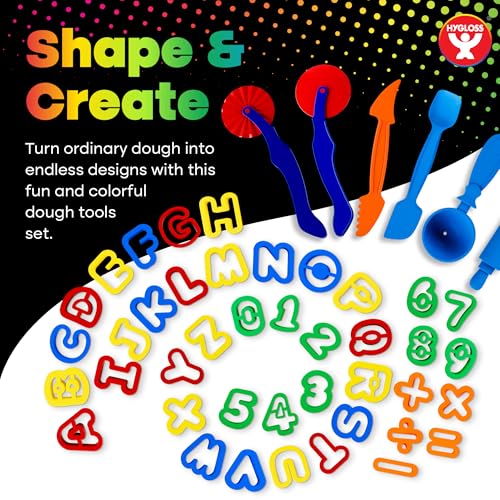 Hygloss 49 Pcs Dough Tools Set - Dough Cutters + Numbers & Alphabet Cutters - color: Cutter Tools + ABCs Numbers (49 pcs.)