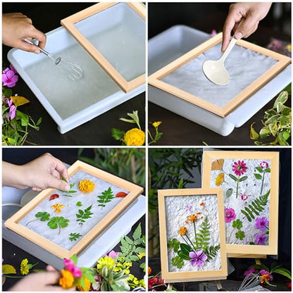 Okllen Set of 4 Paper Making Screen Kit, Wooden Paper Making Frames with Mesh, Absorbent Paper and Sponge for DIY Paper Crafts Size (A4, A5, A6, A7)