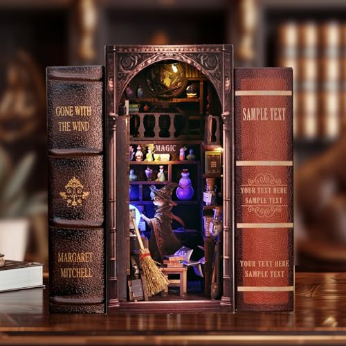 Magic Wizard Cat 3D Book Nook Kit, DIY Miniature House Booknook Dollhouse Kit for Adults and Teens, 3D Wooden Puzzle Bookend Bookshelf Insert Decor, Mini Magic House Model Build Gift - style: Magic Wizard Cat