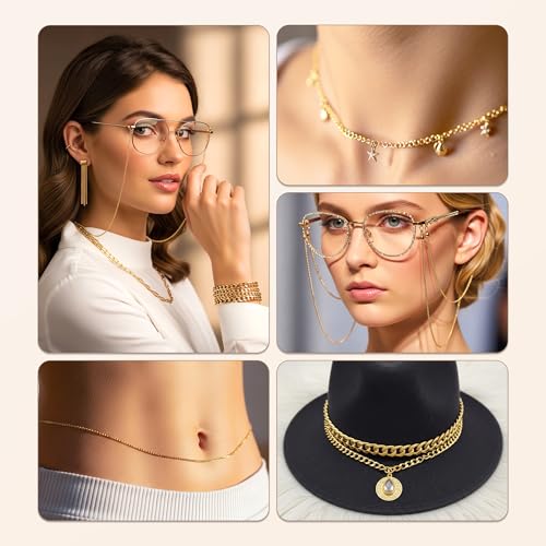 PP OPOUNT Gold Necklace Chains for Jewelry Making, 62.3 Feet 8 Rolls Chain - color: Gold, size: 8 Rolls