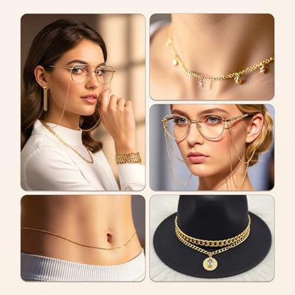 PP OPOUNT Gold Necklace Chains for Jewelry Making, 62.3 Feet 8 Rolls Chain - color: Gold, size: 8 Rolls