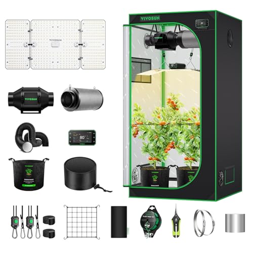VIVOSUN GIY Smart Grow Tent System 3x3, WiFi-Integrated Grow Tent Kit, with Automate Ventilation and Circulation, Schedule Full Spectrum 200W LED Grow Light, and GrowHub E42A+Controller - size: 36"x36"x72"