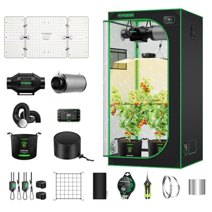 VIVOSUN GIY Smart Grow Tent System 3x3, WiFi-Integrated Grow Tent Kit, with Automate Ventilation and Circulation, Schedule Full Spectrum 200W LED Grow Light, and GrowHub E42A+Controller - size: 36"x36"x72"