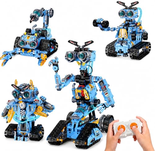 zinat 4-in-1 STEM Robot Building Kit with Remote Control, Multiple Robot Designs, Educational DIY Blocks Toy, Birthday for Kids 6-14 & Adults - 824Pcs