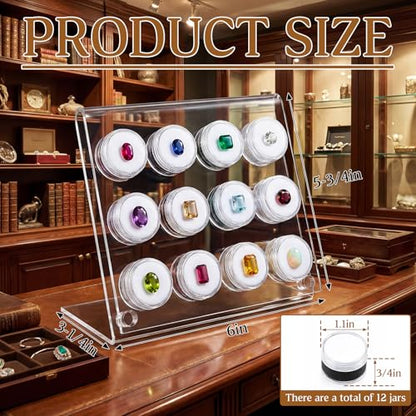 Yalikop Acrylic Gem Jar Display Stand for Gemstones, Stand with 12 Jars - style: Stand with 12 Jars