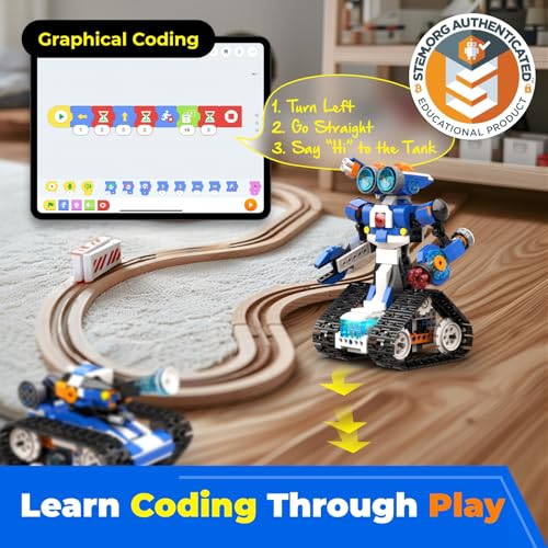 Apitor Robot J with Storage Box, Creative Robot Building Kit, 6-in-1 Programmable Robot/Tank STEM Learning Toy, Educational Coding Gifts for 7-12 Years Old Kids - style: Robot J(Storage)