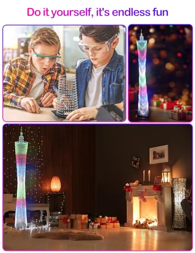 Led Canton Tower Model DIY Electronic Kit, LED Cube Model Handmade Soldering Project Kit, 64 LED Circles, Height 1 Meter. (GZT-64) - size: GZT-64