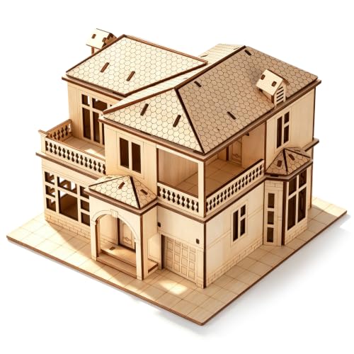 3D Wooden Puzzle for Adults, DIY Miniature Villa House Building Two Layer - color: Villa House Wood Color 04