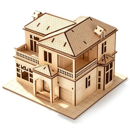 3D Wooden Puzzle for Adults, DIY Miniature Villa House Building Two Layer - color: Villa House Wood Color 04
