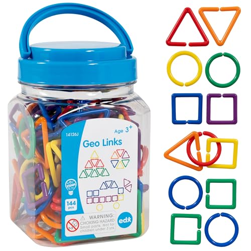 edxeducation Geo Links, Mini Jar, Set of 144, Linking Shapes, 6 Colors - size: 1.1 inches