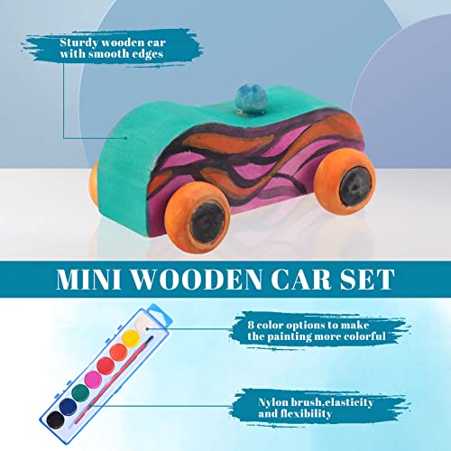 Leitee 24 Sets Wood DIY Car Toys, Unfinished Wooden Cars to Paint for Kids