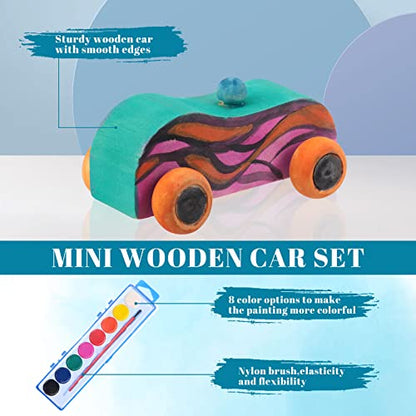 Leitee 24 Sets Wood DIY Car Toys, Unfinished Wooden Cars to Paint for Kids