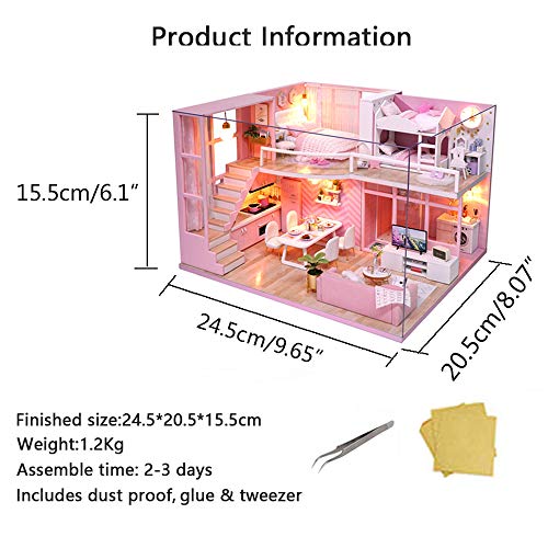 MAGQOO 3D Wooden Dollhouse Miniature DIY House Kit with Furniture,1:24 DIY Dollhouse Kit Dust Proof Included (Dream Angel) - color: Dream Angel