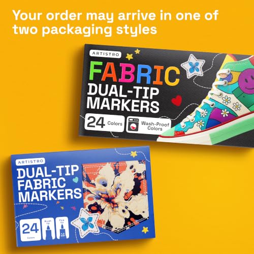 ARTISTRO 24 Dual-Tip Fabric Markers Decorating Kit, Permanent for Clothes