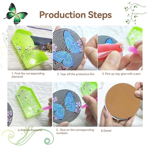 Vcekract 6 Pcs Butterfly Diamond Art Coasters Kit for Adults - color: Butterfly Coasters