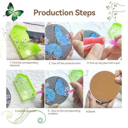 Vcekract 6 Pcs Butterfly Diamond Art Coasters Kit for Adults - color: Butterfly Coasters