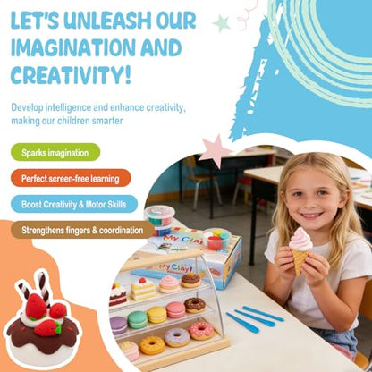 Dessert Clay Kit for Kids – 12 Sweet Treat Themes with Tools & Tutorials | Cupcake Macaron Cake DIY Set | Non-Sticky Modeling Clay | Classroom Party Gift Ages 3+ - color: 12 Boxes of Desserts