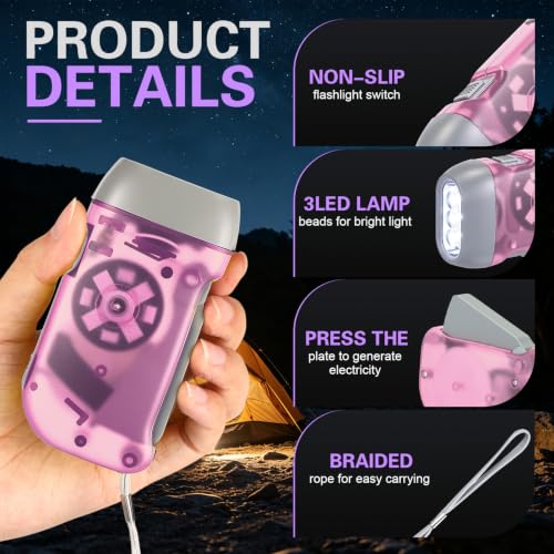 Treela 36 Hand Crank Flashlights,Purple,Light Blue,Yellow,Pink - color: purple, light blue, yellow, pink