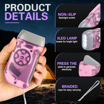 Treela 36 Hand Crank Flashlights,Purple,Light Blue,Yellow,Pink - color: purple, light blue, yellow, pink