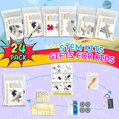 LINAYE 24 Packs STEM Kits for Kids, 6 in 1 Treasure Box Toys Gifts for Kids