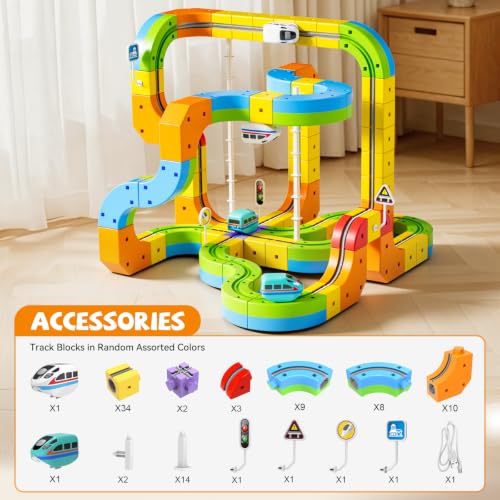 Electric Train Set, 3D Cube Track-DIY Rail Cube Block Kit - size: Master set+2 Cars