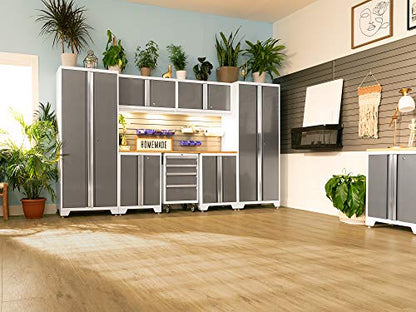 NewAge Products White Bold Series 14PC Garage Cabinetry Set · 24-Gauge Steel · Fully Welded · 216" W x 18" D x 76.75" H, 56992