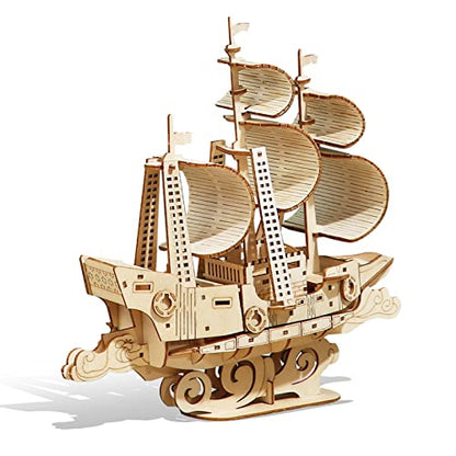 3D Wooden Sailboat Puzzle for Adults Wood Block Puzzle-Model Building Kit-Gift for Birthday/Father's Day
