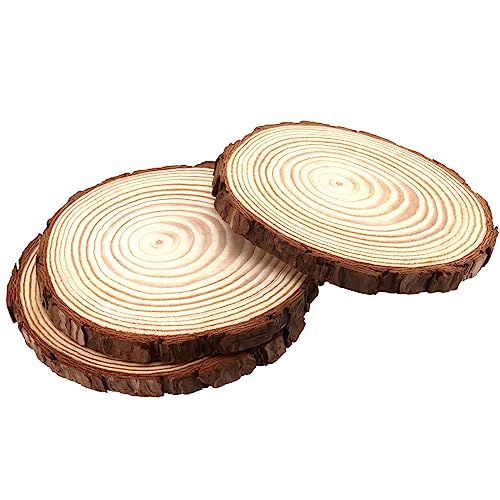 JAPCHET 30 Pack 5-5.5 Inch Natural Wood Slices, 0.4 in Thick Wooden Circle with Bark, Unfinished Wood Log Discs for Christmas and Wedding Decorations
