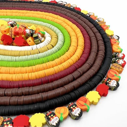 3600 PCS 10 Strands Fall Clay Beads for Jewelry Making, with 50pcs Autumn Clay Charms for Bracelets Making (Thanksgiving Day) - color: Brown Orange Green