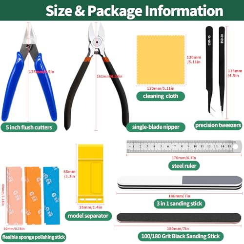 15Pcs Modeler Basic Tools for Gundam, Hobby Building Tools Kit for Model Building Repairing and Fixing