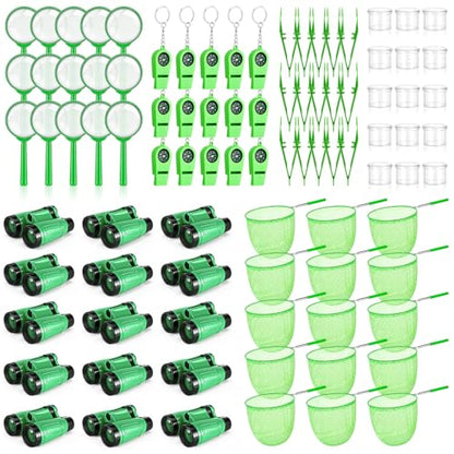 Sabary 12 Set 72 Pcs Explorer Kit Bug Catching Kit for Outdoor with Binoculars, Butterfly Net, Magnifying Glass, Compass Whistle, Tweezers and Observation Box for Outdoor Hiking Wilderness Adventure