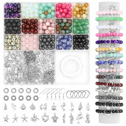 Ouubuuy Stone Beads for Bracelets, Bulk 8mm Gemstone Beads for Bracelets,Natural Stone Beads for Jewelry Making,Crystal Beads for Bracelet Making Kit