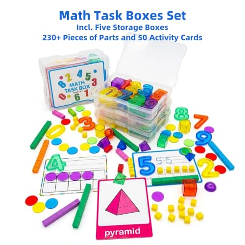 Task Boxes Set of 5 Math Manipulatives Themes with Activity Cards - color: Mixed Set