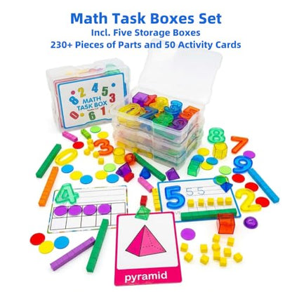 Task Boxes Set of 5 Math Manipulatives Themes with Activity Cards - color: Mixed Set