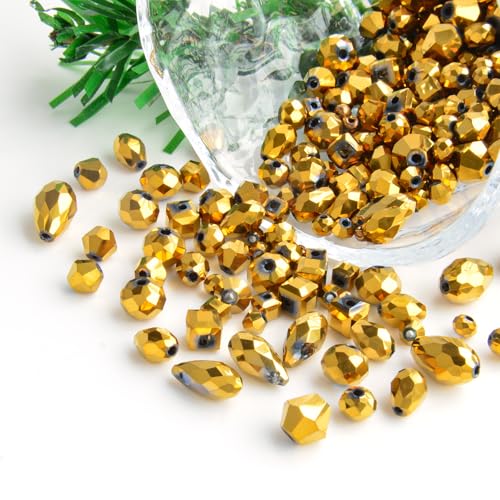 1500 Pcs Crystal Glass Beads for Jewelry Making – 12 Styles Bicone, Rondelle, Cube, Teardrop & 3mm Spacer Beads, DIY Bracelet Necklace Earring Craft Kit Random Colors(Coffee Gold) - color: Coffee Gold