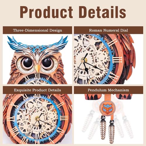 3D Puzzles for Adults, Owl Wall Clock 3D Wooden Puzzles Clock Kits for DIY Birthday Gift for Women Men Home Decor Holiday Christmas - color: Owl