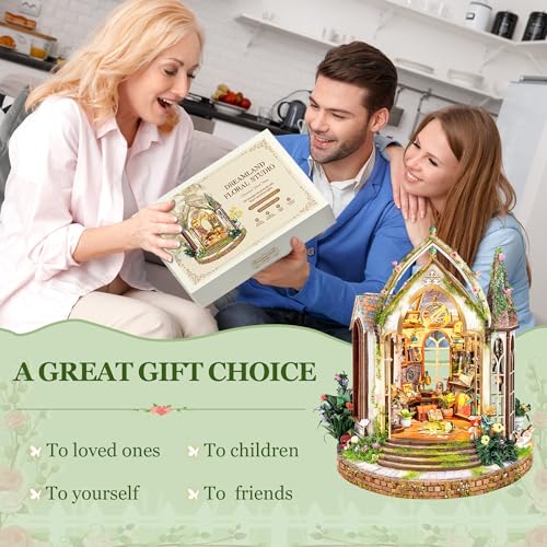 Book Nook Kit with Touch-Sensitive LED Lights 3D DIY Miniature Greenhouse Booknook for Adults, Creative Bookshelf Insert for Library Decor,Diorama Kit for Family and Friends