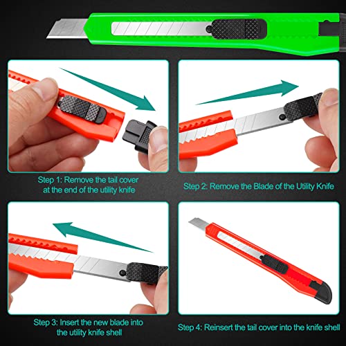 24 Pack Box Cutter Retractable, Utility Knife with 9mm Wide Snap-Off Blade, Small Box Opener Exacto Knife, Lightweight, Sharp Paper Knives for Office, Home, Crafts - color: Red-blue