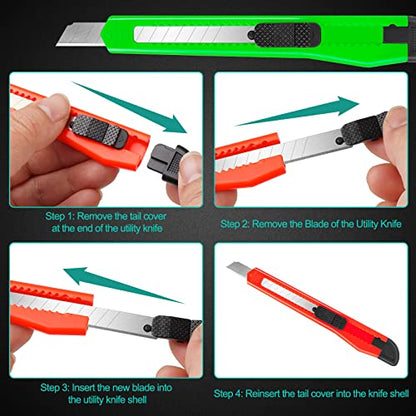 24 Pack Box Cutter Retractable, Utility Knife with 9mm Wide Snap-Off Blade, Small Box Opener Exacto Knife, Lightweight, Sharp Paper Knives for Office, Home, Crafts - color: Red-blue