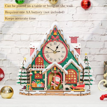 3D Puzzles for Adults Wooden Christmas Puzzle Clock Adult Crafts - color: Christmas Clock