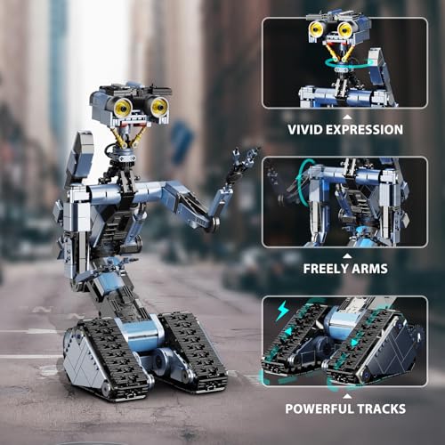 iATOM 1176 Pieces Johnny 5 Robot Building Set with Remote Control - Rechargeable, Gift for Adults Men, STEM Tech Movie Robotic Figure Model Kit